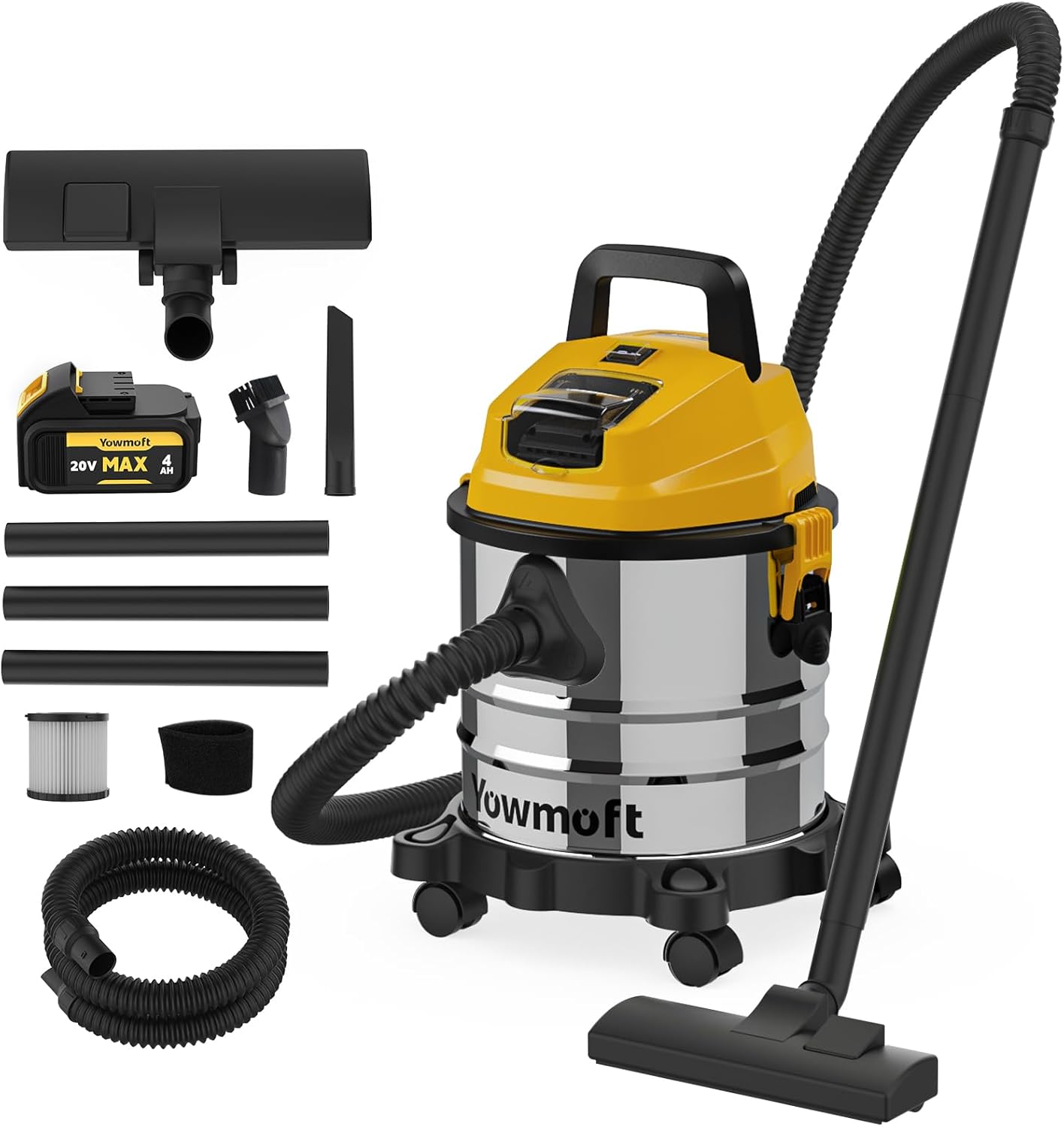4 Gallon Cordless Shop Vac Compatible with Dewalt 20V Battery, Cordless Shop Vacuum Wet and Dry with 16 Kpa Strong Suction & Blower, Battery Powered Shop Vac for Car, Home and Garage (with Battery)