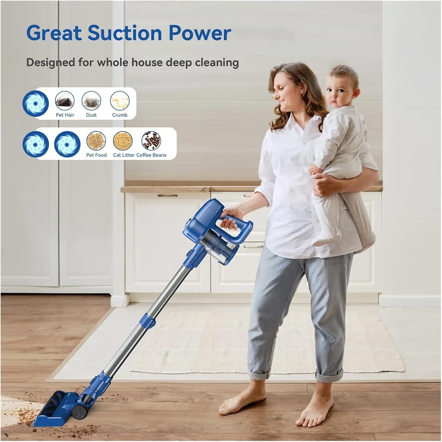 UMLo N3S Cordless Vacuum Cleaner, Ultra-Lightweight Stick Vacuum, 40Min Runtime 2200mAh Battery, 6-in-1 For Hardwood Floor Carpet Pet Hair Car Cleaning(Blue black)