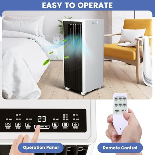 8000 BTUs Portable Air Conditioners, Air Conditioning Unit 3-in-1 Cooling, Dehumidifying & Fan Modes for 350 Sq.Ft, Remote Control, 24-Hour Timer, Easy Install Kit, Perfect for Home & Office, Black