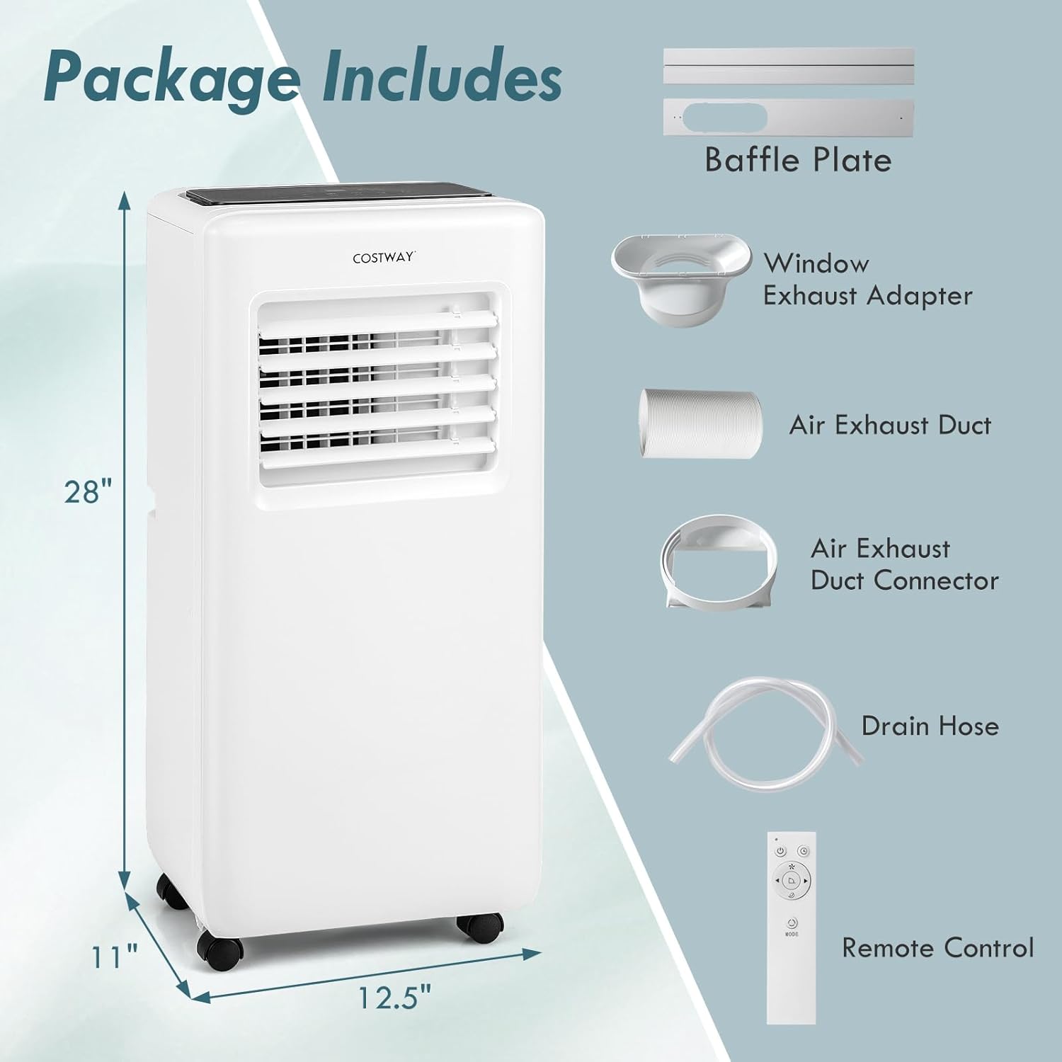 COSTWAY Portable Air Conditioner, 8000 BTU Portable AC Unit with Fan & Dehumidifier, Smart Sleep Mode, 24H Timer, Auto Swing & Window Installation Kit, Cools up to 250 Sq.Ft (8000 BTU)
