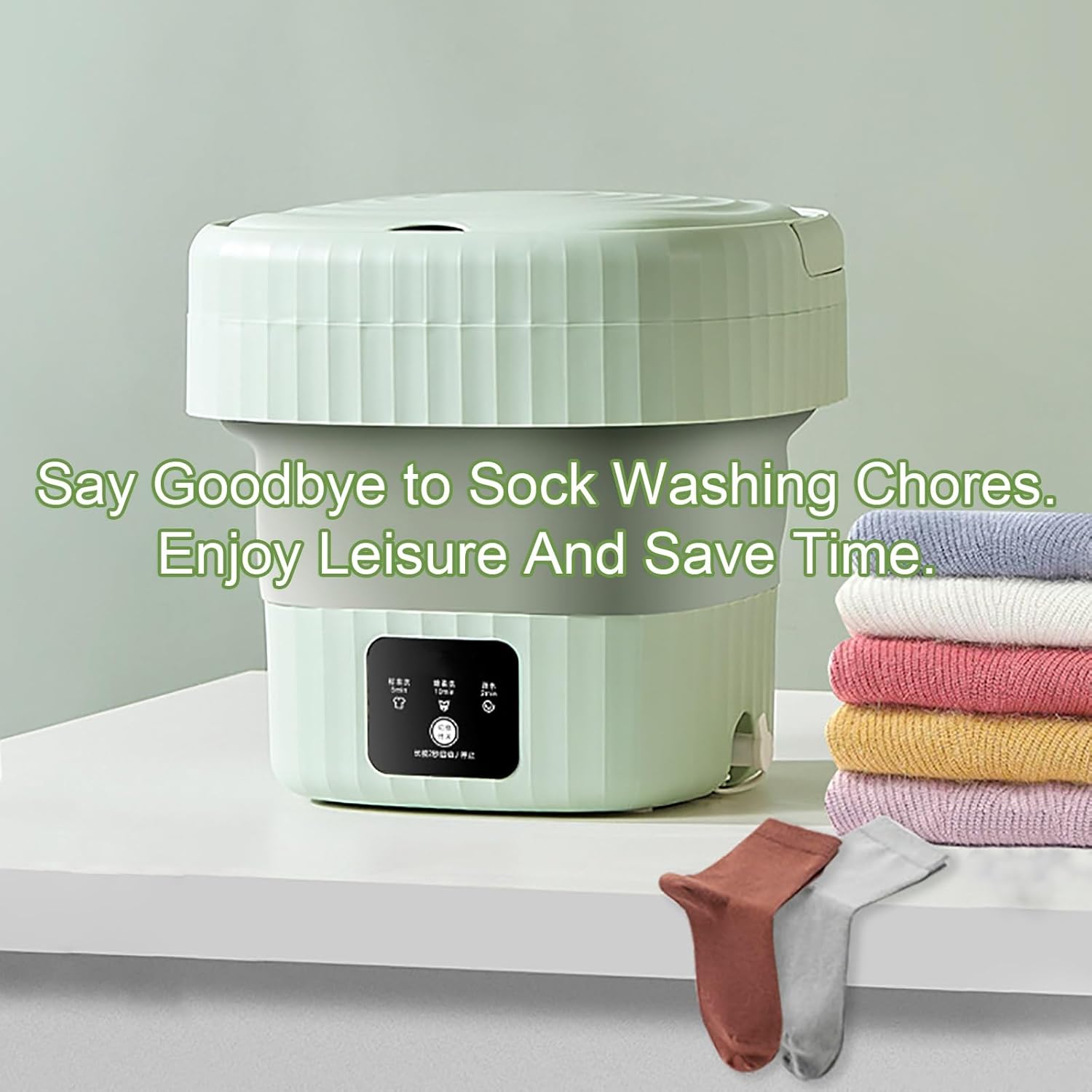 Washing Machine, Mini Washer and Dryer, with 3 Modes Cleaning, Portable Washer with Soft Spin and Draining (Color : Green)