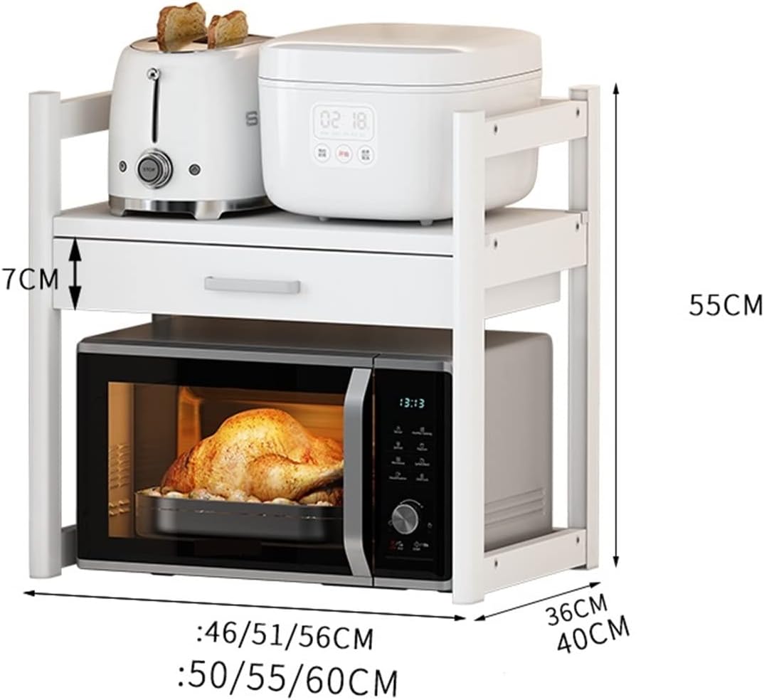 GRFIT Kitchen Storage Cabinets Space Aluminum Kitchen Microwave Storage Rack, Stove Top, Air Fryer, Small Household Appliance Storage Rack with Drawers, Double Layer Kitchen Shelves (Color : Brass)