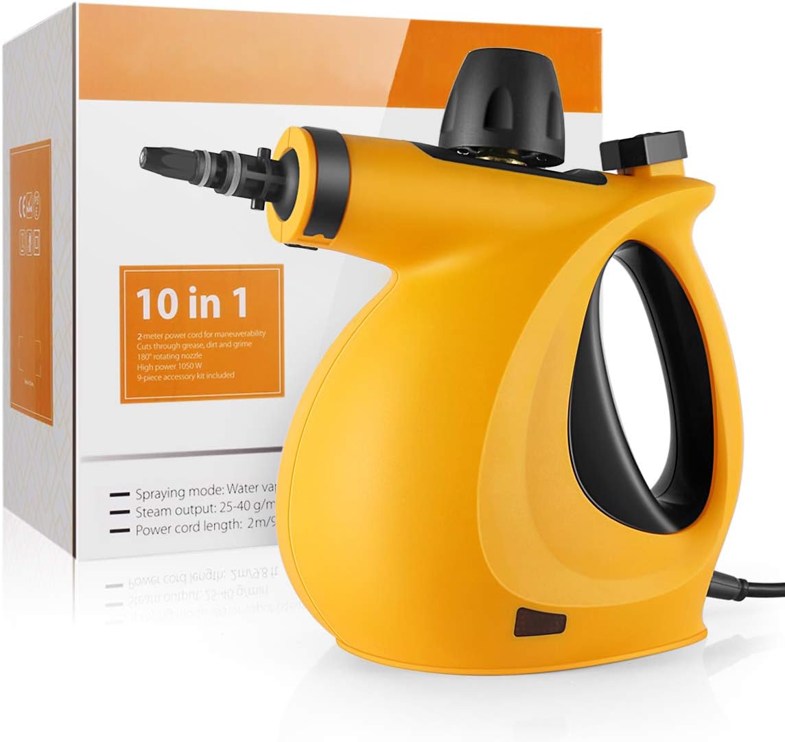 Dr. Purifier Handheld Pressurized Steam Cleaner with 9-Piece Accessory Set - Multi-Purpose and Multi-Surface All Natural, Chemical-Free Steam Cleaning for Home, Auto, Patio, More