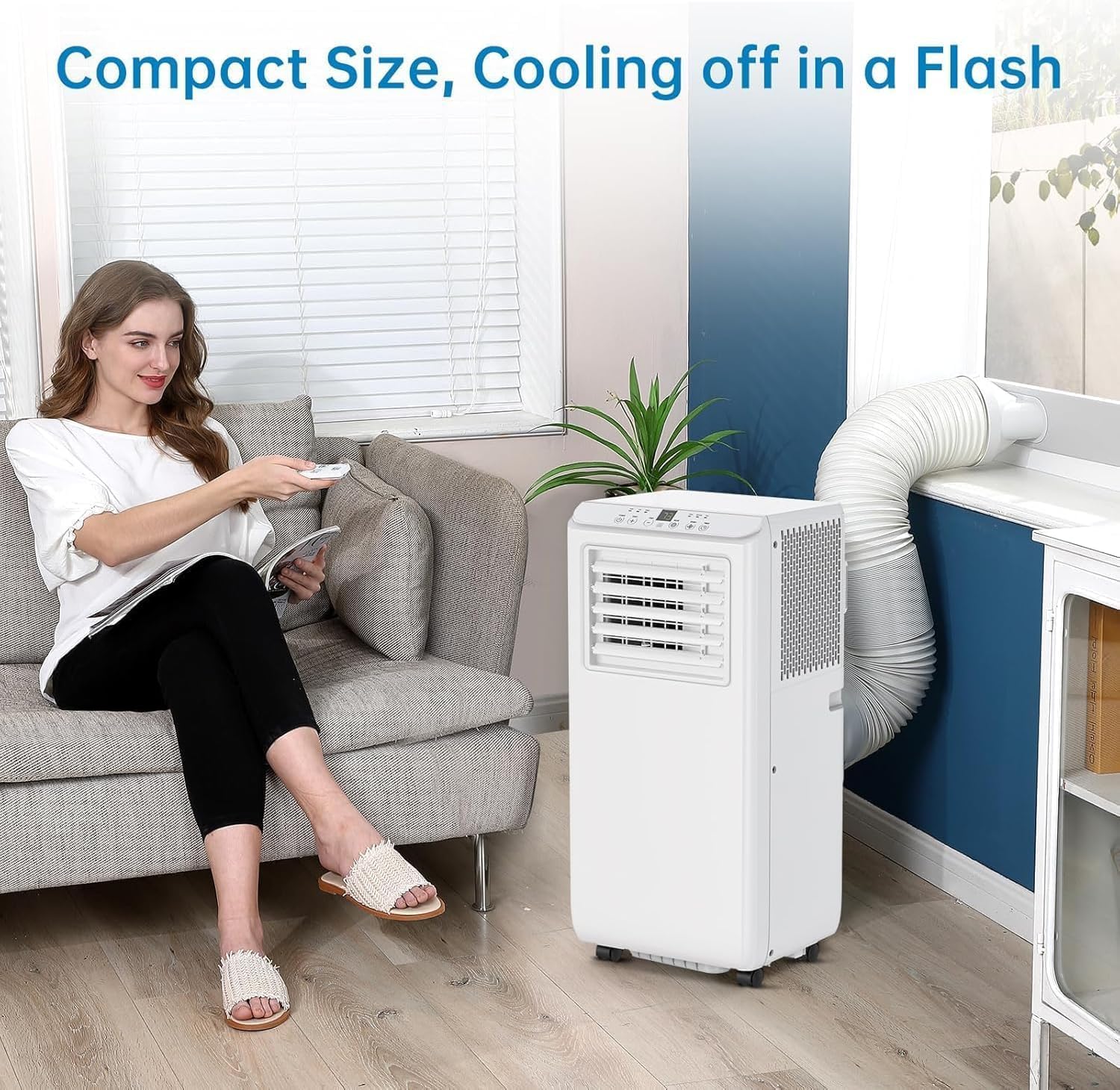 Portable Air Conditioner, 8000BTU Cooling for Rooms up to 350 Sq.Ft., 3-in-1 AC Unit with Remote Control – Cooling, Dehumidifier, Fan,Low Noise, Energy Saving and Efficient Drain Design, White.