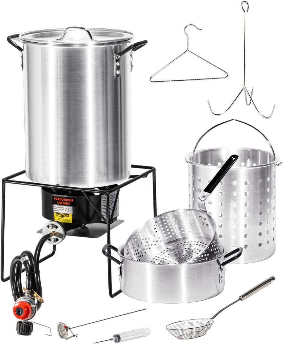 Barton Propane 30 Qt. Turkey Deep Fryer & 10 Qt. Fish Fryer Boiler Steamer Set, 37,000 BTU Burner, Ideal for Outdoor Cooking, Complete Set