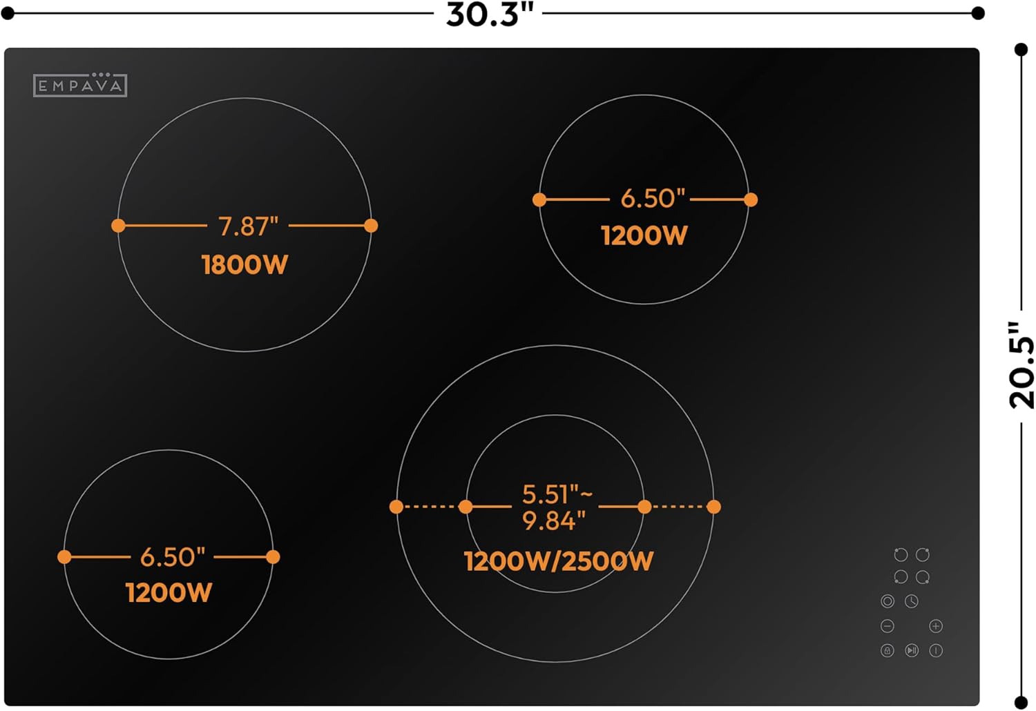 Empava 30 Inch Electric Ceramic Cooktop, 4 Radiant Burners with Dual Zone, Touch Controls, Timer, Stop & Go Pause, Child Lock, ETL Certified, Built-in Smooth Glass