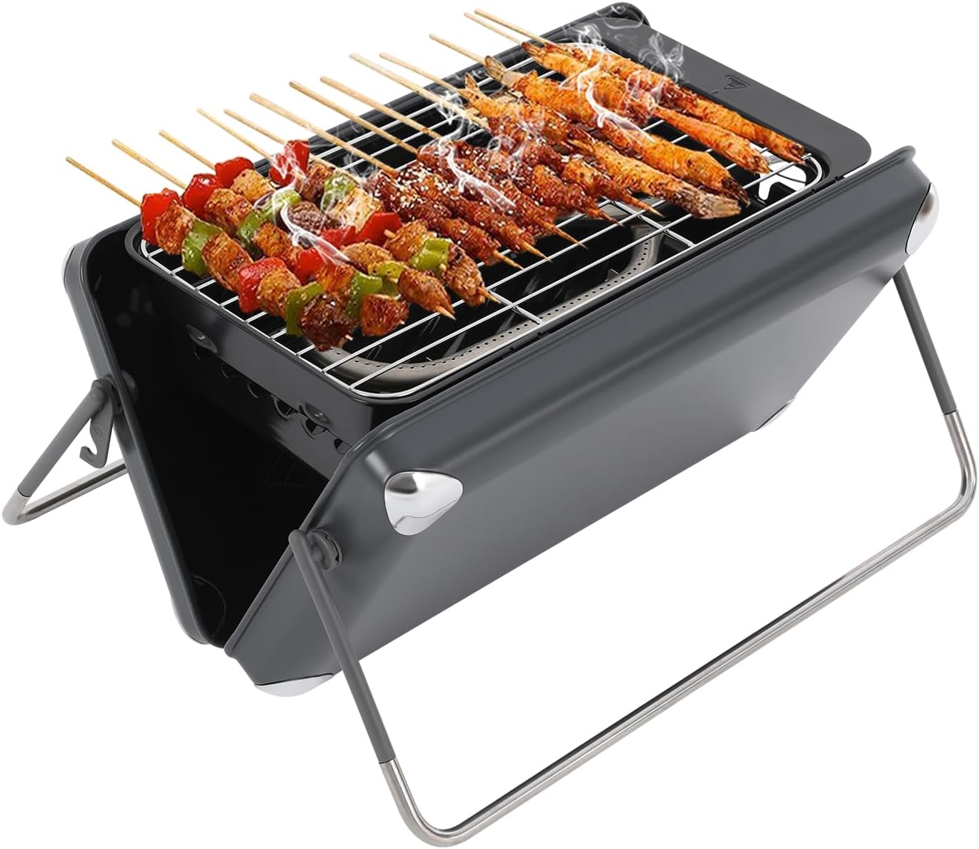 Outdoor Barbecue Grill 2-in-1 Portable Camping Stove Mini Propane Grill BBQ Barbecue Grill for Outdoor Camping Backyard w/Charcoal Container & Grill Rack, for 2-6 People