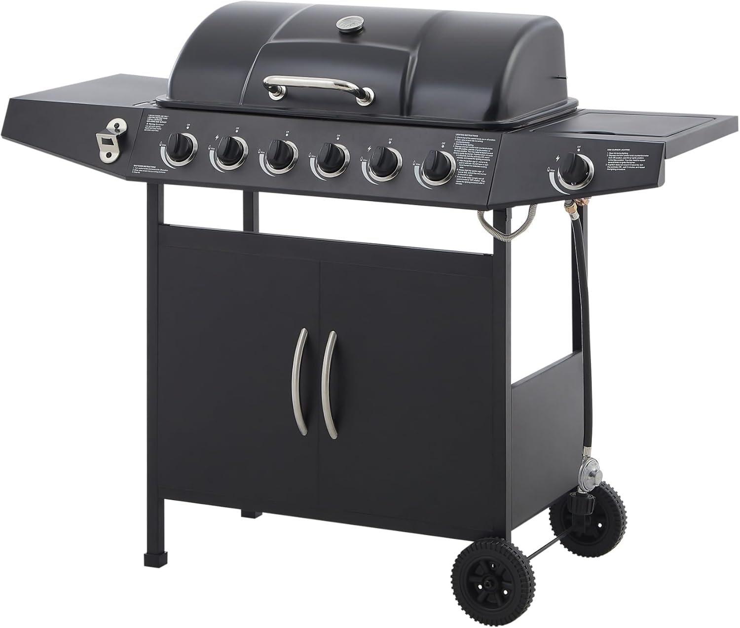 6 Burner BBQ Propane Gas Grill with Side Burner – 72000 BTU Stainless Steel Outdoor Grill with Enamel-Coated Cast Iron Grates, Side Tables & Warming Rack for Backyard Patio Cooking