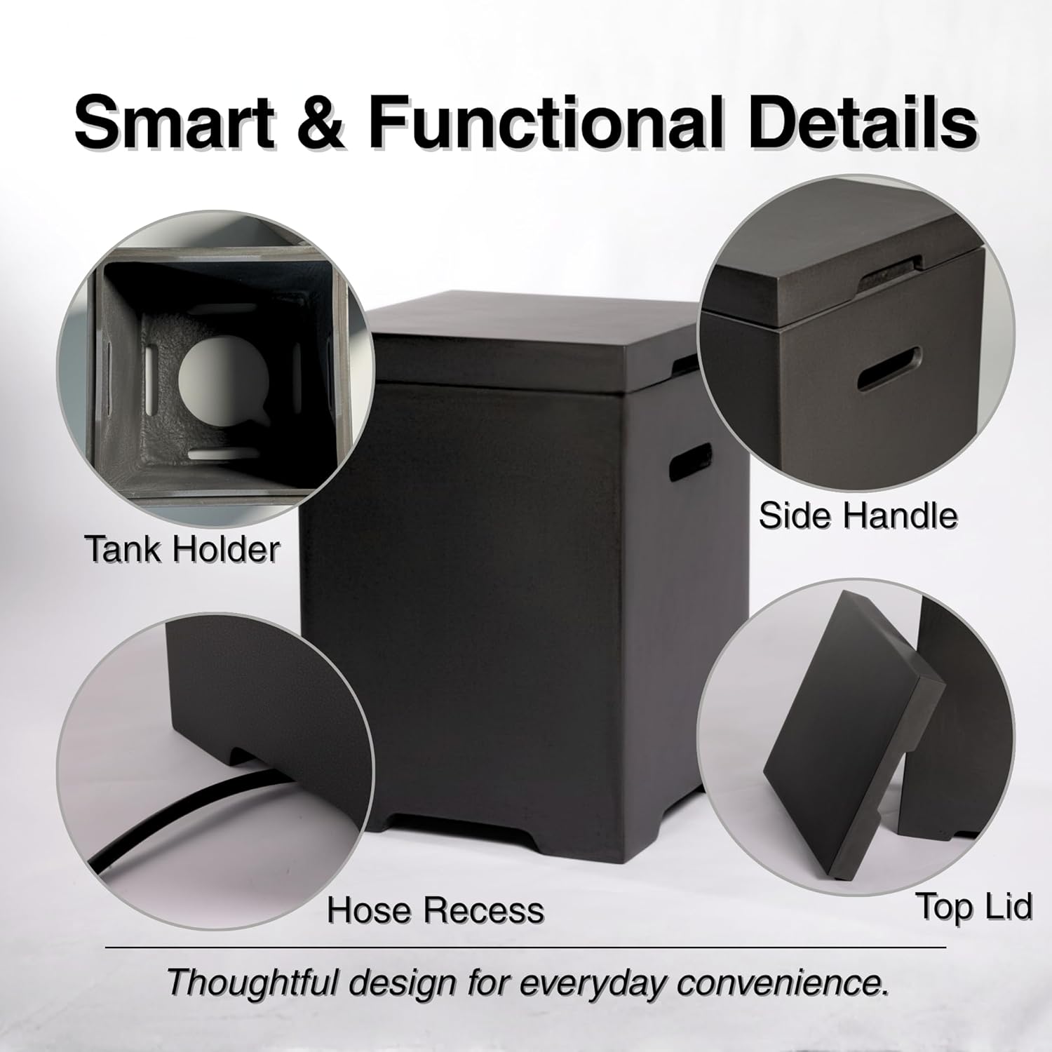 Light Concrete Propane Tank Cover Table – Outdoor Hideaway Side Table for Gas Fire Pit & Griddle, Durable Magnesium Oxide Composite, Weather-Resistant, No Assembly Required