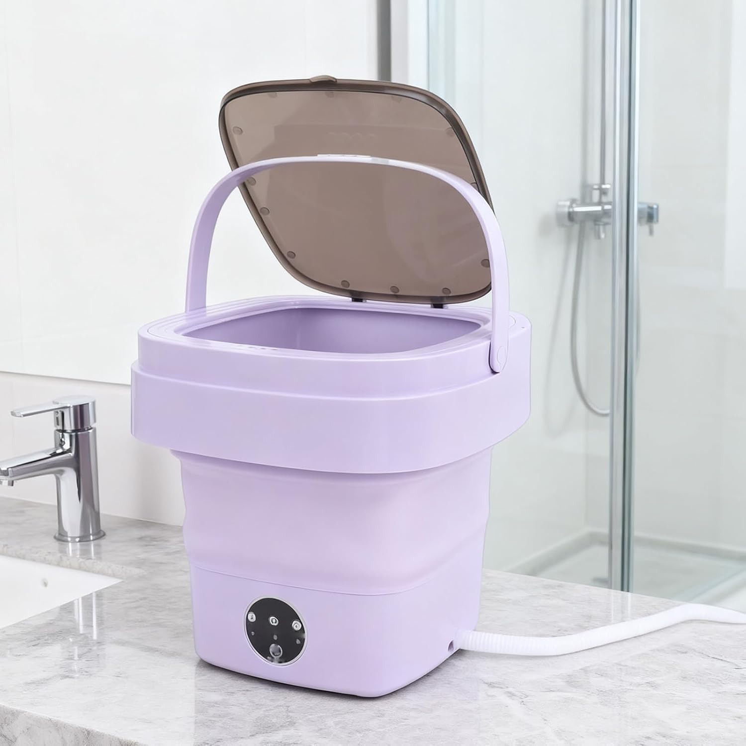 Diydeg 8L Portable Washing Machine with 3 Cleaning Modes, Foldable Washer, Drain Basket, Small Laundry Machine for Toddler Clothes, Underwear, Socks, Toys (Purple)