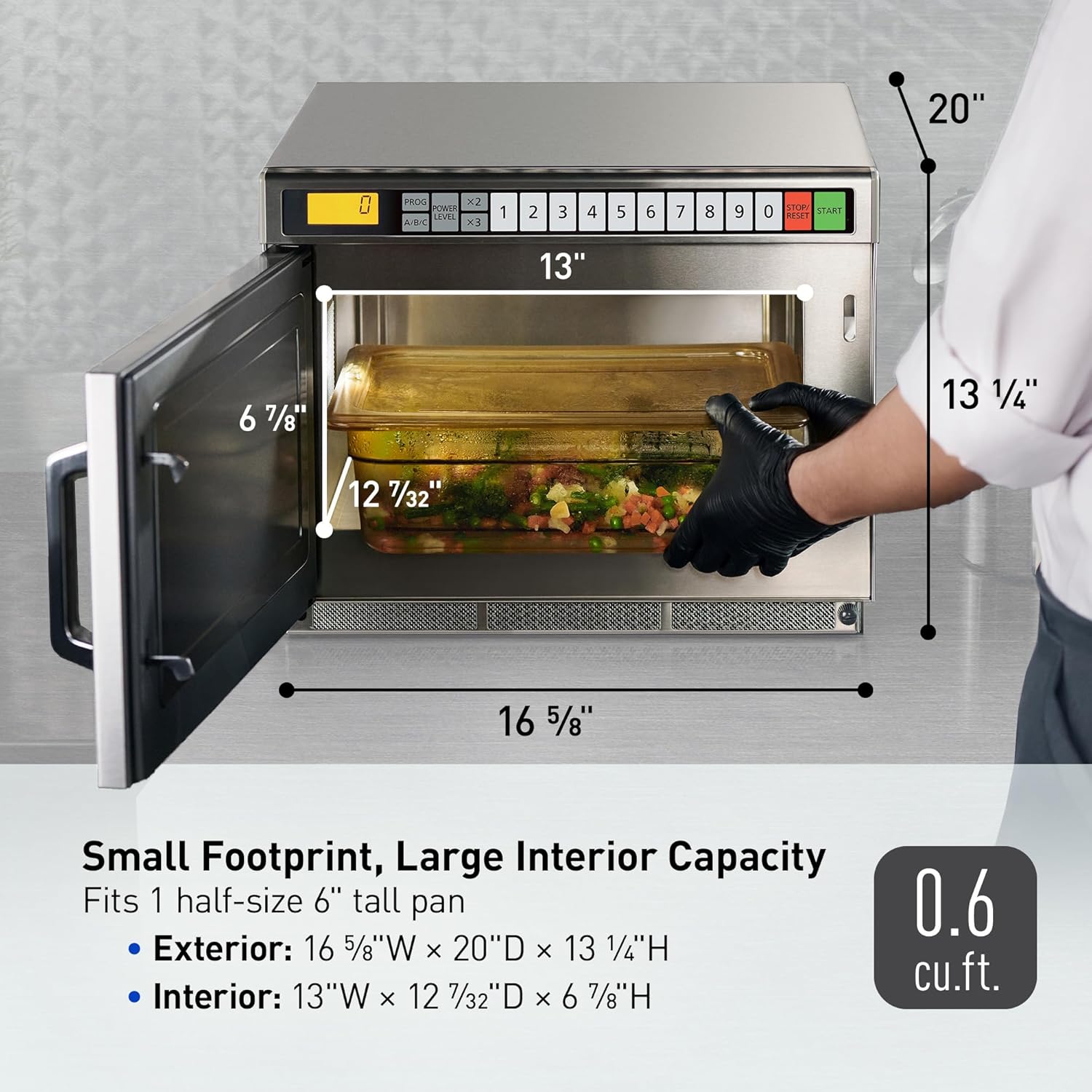 Panasonic PRO1 Commercial Microwave Oven, Heavy Duty, .6 cu ft 1200W, 5-Stage Cooking, LCD Display, Stainless Steel, Programmable, NSF & UL Approved - NE-12521
