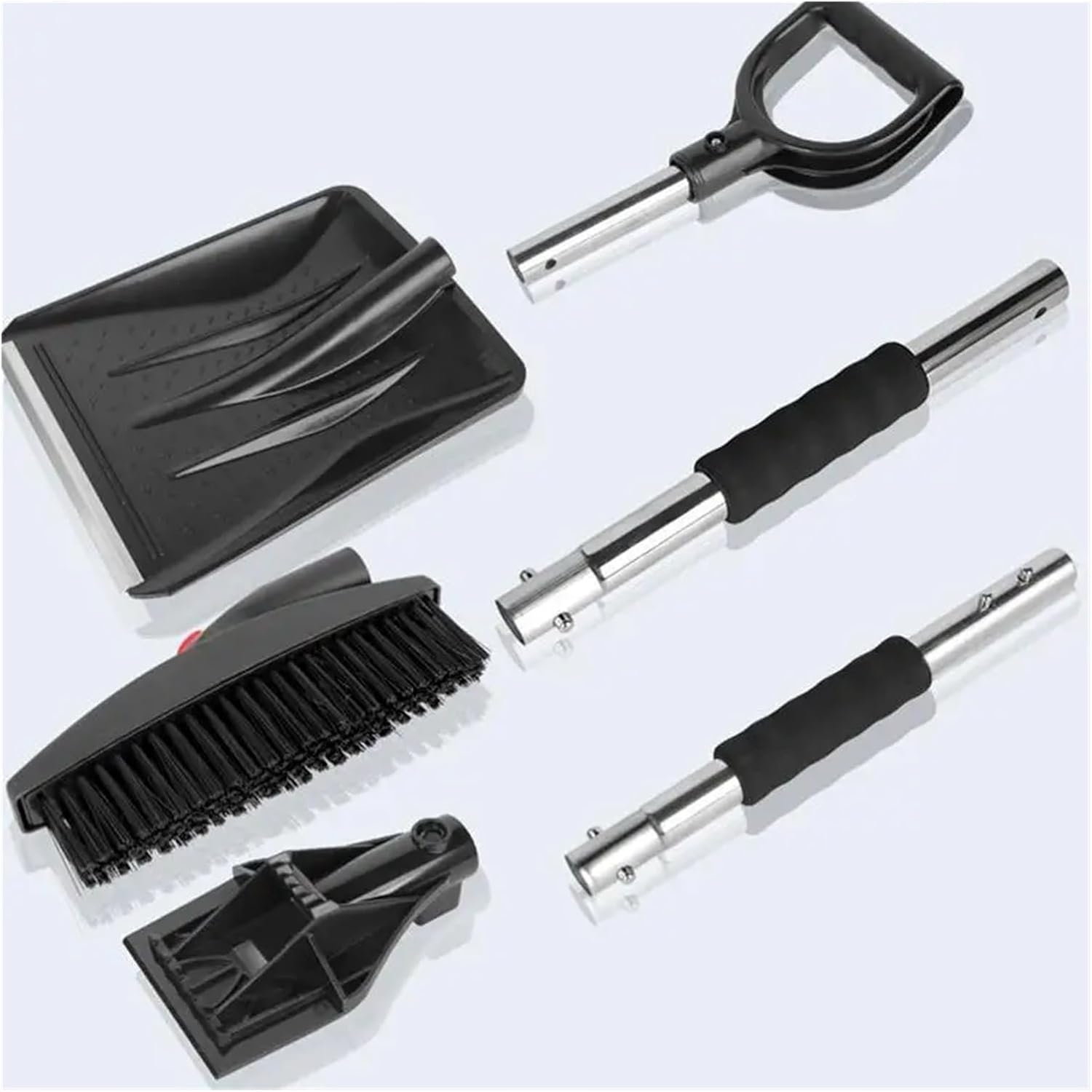 3/5/6pcs Car Snow Shovel Set, Metal Stainless Steel Telescopic Rotating Ice Scraper(White)