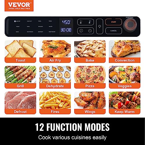 VEVOR 12-IN-1 Air Fryer Toaster Oven, 25L Convection Oven, 1700W Toaster Ovens Countertop Combo with Grill, Pizza Pan, Gloves, 12 Slices Toast, 12-inch Pizza, Home and Commercial Use (Grey)