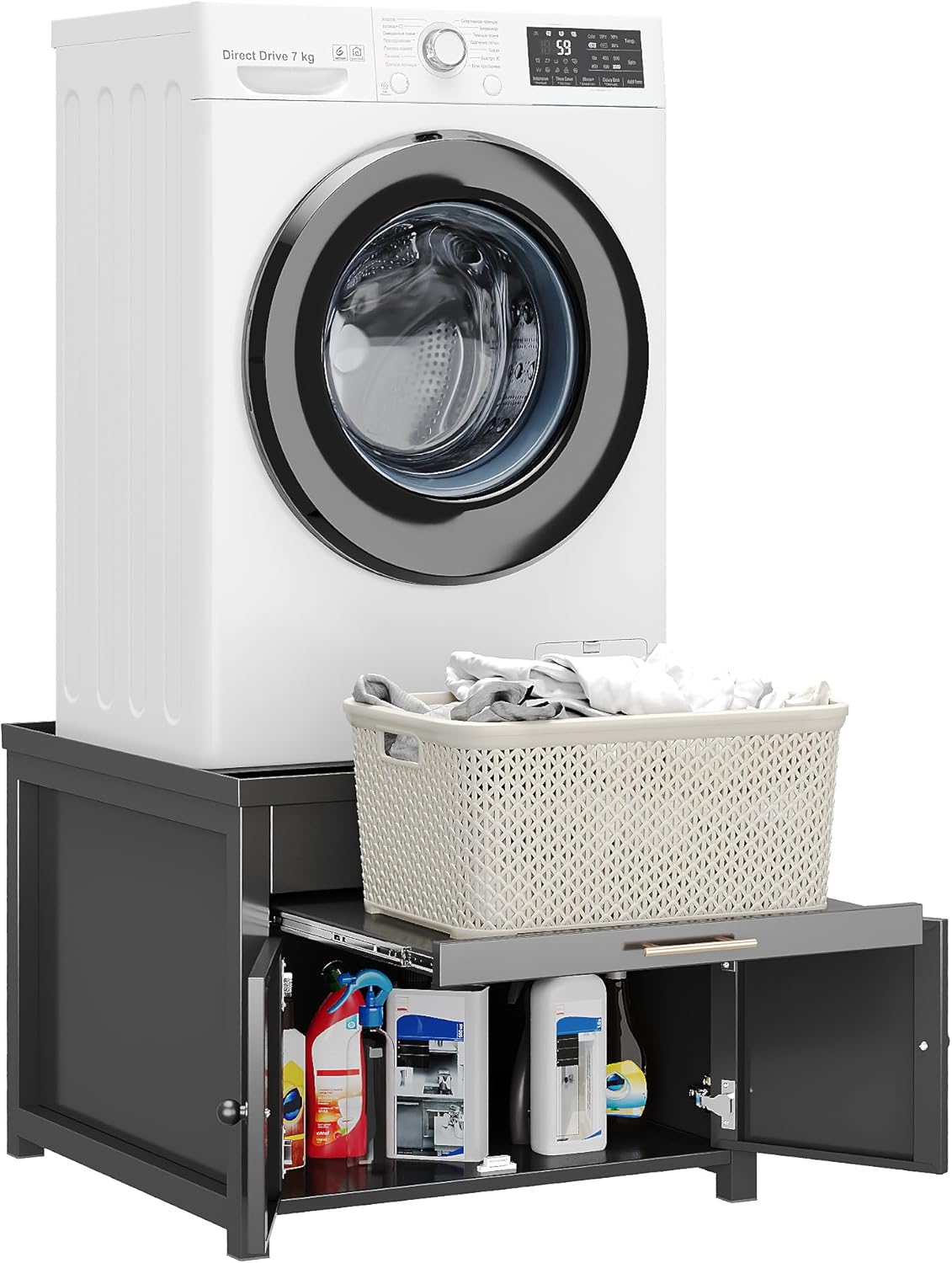 Laundry Pedestal for Washer and Dryer, Heavy Duty Metal Washer Dryer Pedestal Stand With Basket Shelf, 29