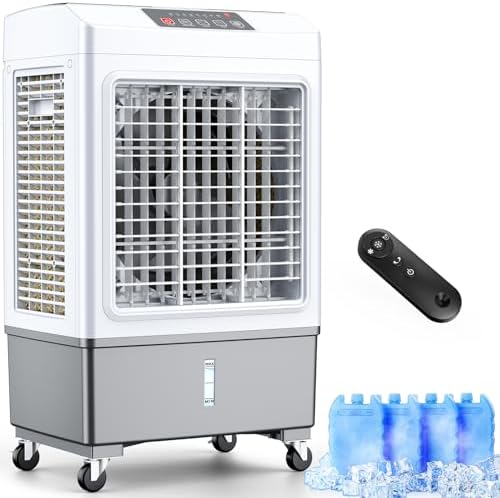 BALKO Evaporative Air Cooler, 2100CFM Windowless Air Conditioner Cooling up to 700 Sq.ft, Swamp Cooler Air Conditioner w/2 Modes & 3 Speeds, 7H Timer & Remote, Portable for Room Garage Patio