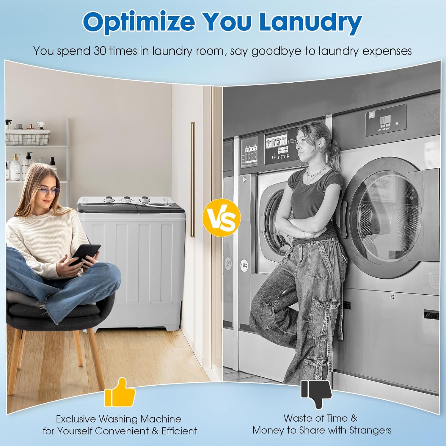 Portable Washing Machine Twin Tub - 28lbs Compact Washer(18lbs) and Dryer(10lbs) Combo with Drain Pump - Mini Laundry Machine for Apartments, Dorms, RVs, and Camping - Grey