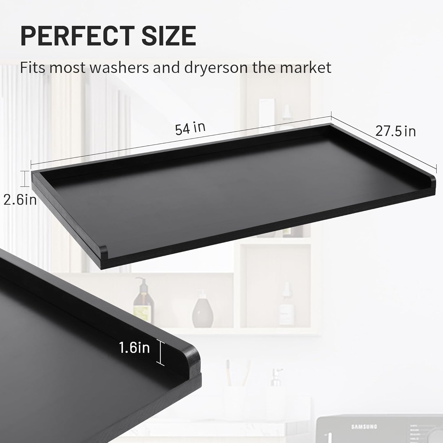 Washer Dryer Countertop, 100% Natural Wood, Laundry Countertop Over Washer and Dryer, Laundry Machine Topper for Front Loaders, Fits All Major Brands, Anti Vibration Pads, 54” x 27.5