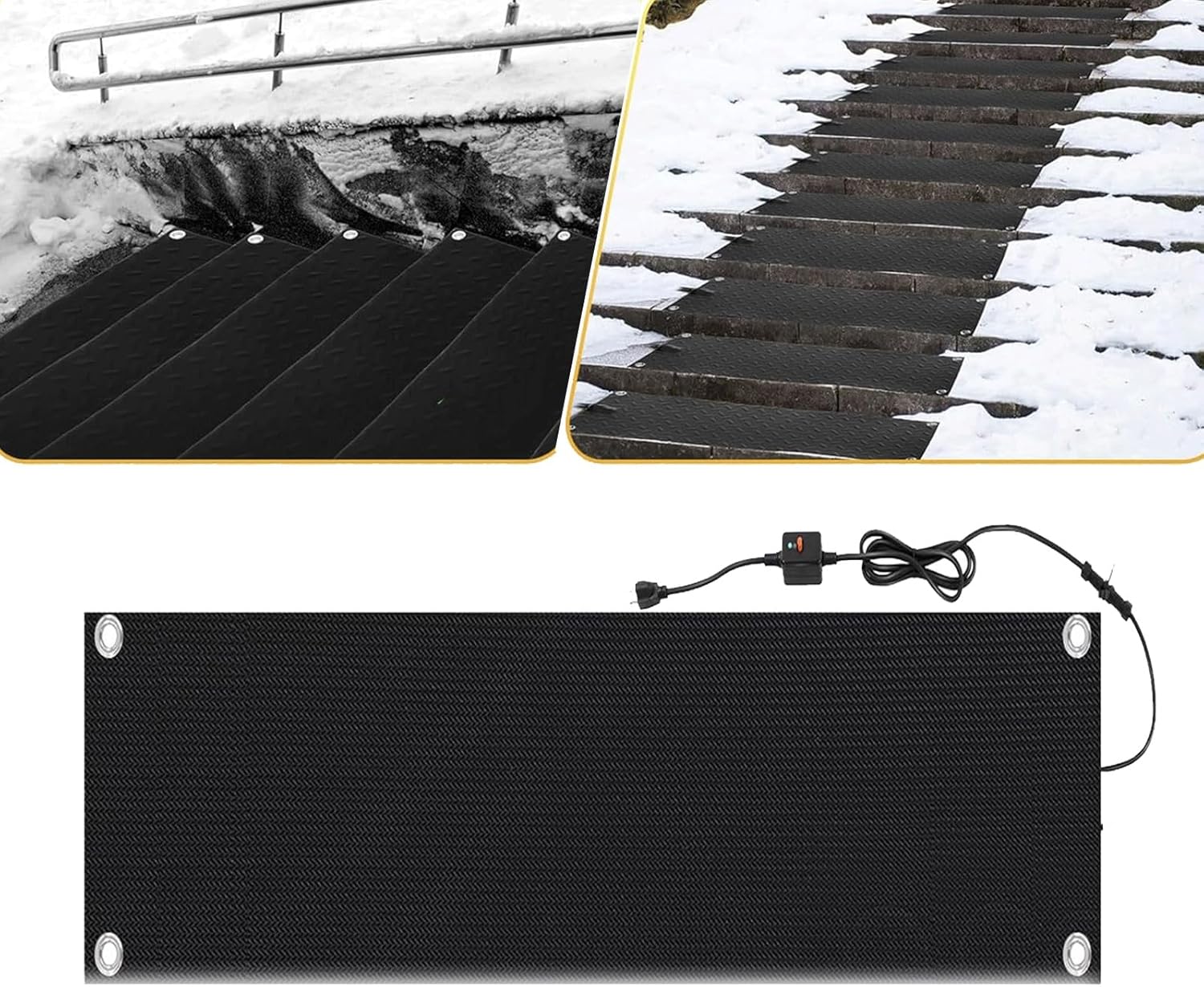 Heated Snow Melting Mats for Snow Removal, No-Slip Heated Outdoor Mats for Stair Walkways, Electric Snow Melting Mats for Decks Walkway and Sidewalks Trusted Snow and Ice Melt Mat(1 Pcs,10in*35.4in/25