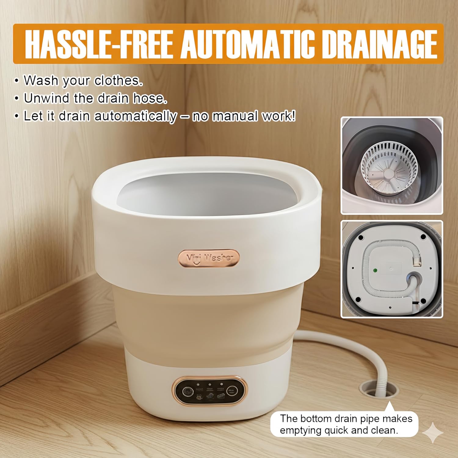 Portable Foldable Washing Machine, 13L Mini Washer with Spin Basket | For Socks, Underwear & Baby Clothes | Compact for Apartment, Dorm, Travel | Khaki