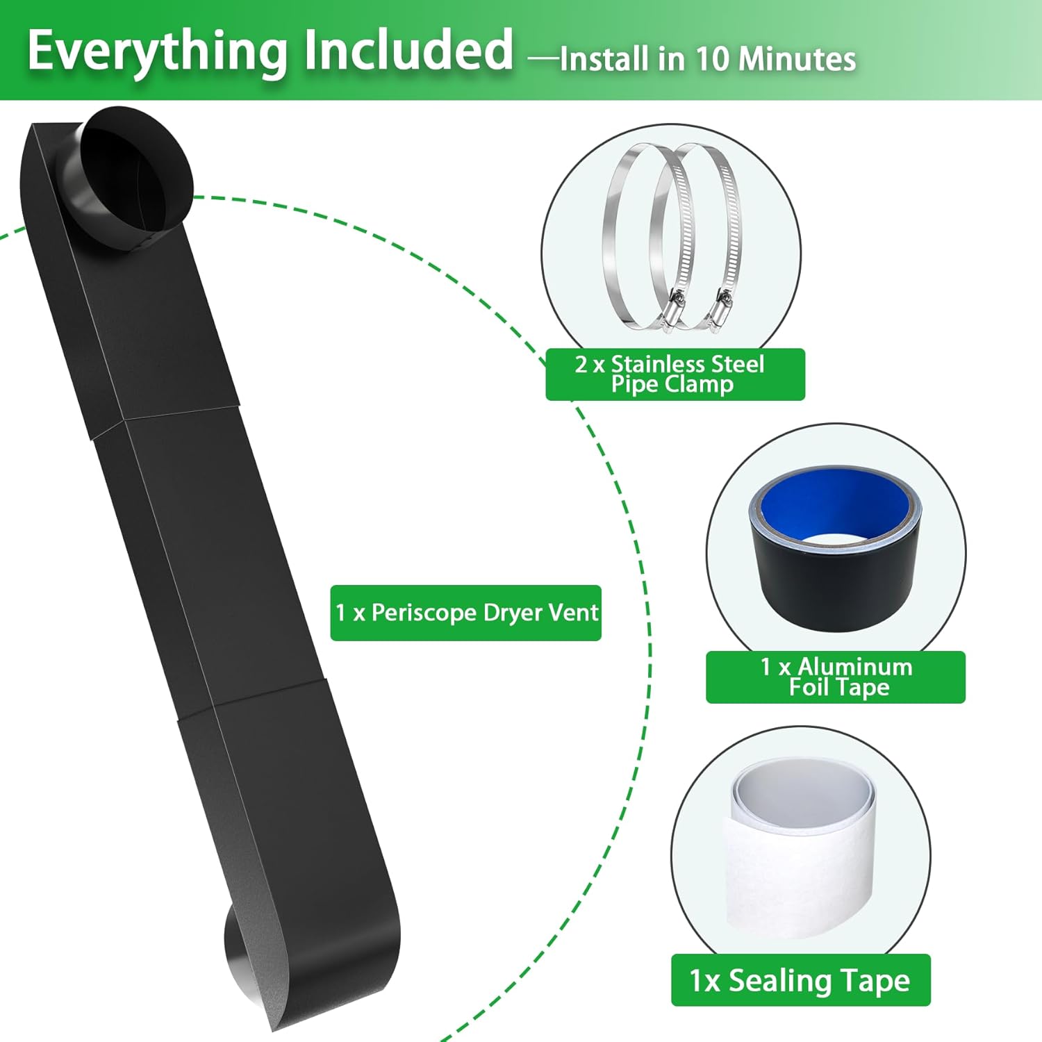 Periscope Dryer Vent Kit for Whirlpool, 29-45 Inch Stainless Steel Telescoping Duct, Low Profile Flat Vent for Tight Spaces, Universal 4 Inch Replacement with Foil Tapes