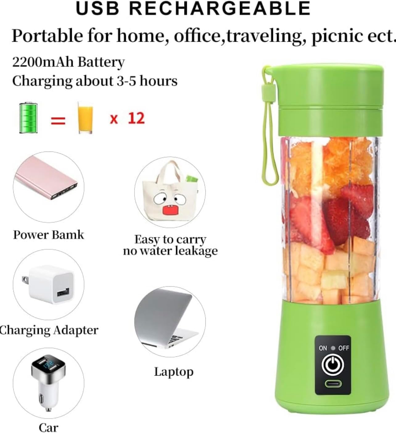 portable blender electric rechargable (green)