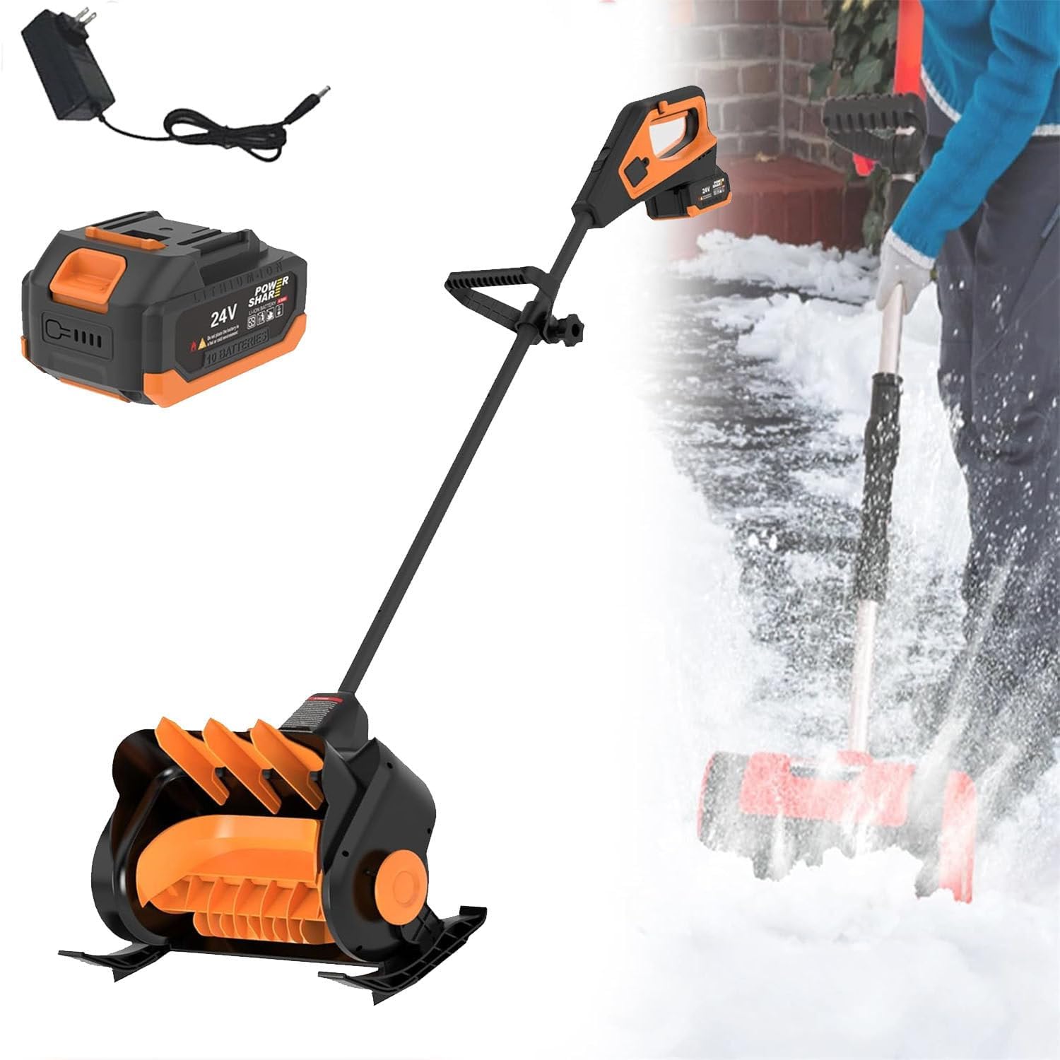 Cordless Snow Shovel,16-Inch Battery Snow Blower with Brushless Motor, Adjustable Handle Battery-Powered Snow Blower for Driveways, Patios, and Walkways,1Battery