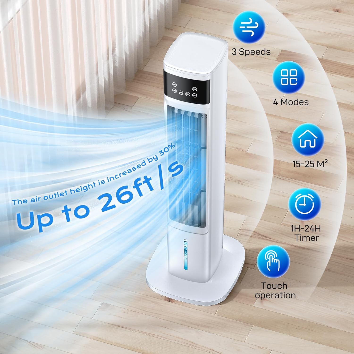 Evaporative Air Cooler, 3-in-1 Portable Air Conditioners for Room, 4 Modes 3 Speeds, Fast Cooling Portable AC Unit w/24H Timer, Remote Oscillating Tower Fan, Quiet Swamp Cooler for Bedroom Office