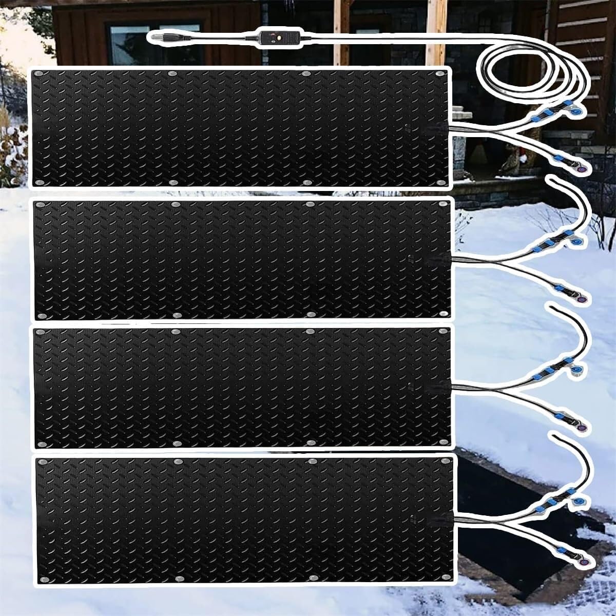 Heated Snow Melting Mats, 1/2/3/4/5 Pieces Snow Melting Heated Walkway Mats for Winter Outdoor Stairs, Steps, Doorways, Comes with 9.84ft Power Cord for Entry(4 Pcs,30x120cm/12x48in)