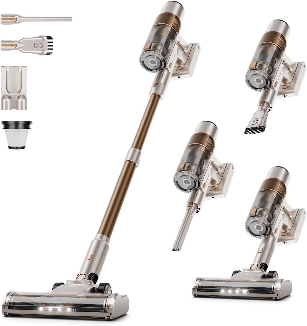 Cordless Vacuum Cleaner, 550W/45KPA Powerful Suction Cordless Stick Vacuum Cleaners for Home, Anti-Tangle Brush, Lightweight, 6-IN-1 Rechargeable Vacuum for Pet Hair/Carpet/Hard Floor(Off-White)