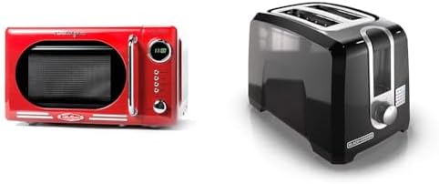 Nostalgia Retro Compact Countertop Microwave Oven - 0.7 Cu. Ft. - 700-Watts & BLACK+DECKER 2-Slice Toaster, T2569B, Extra Wide Slots, 6 Shade Settings, 850 Watts, Crub Tray