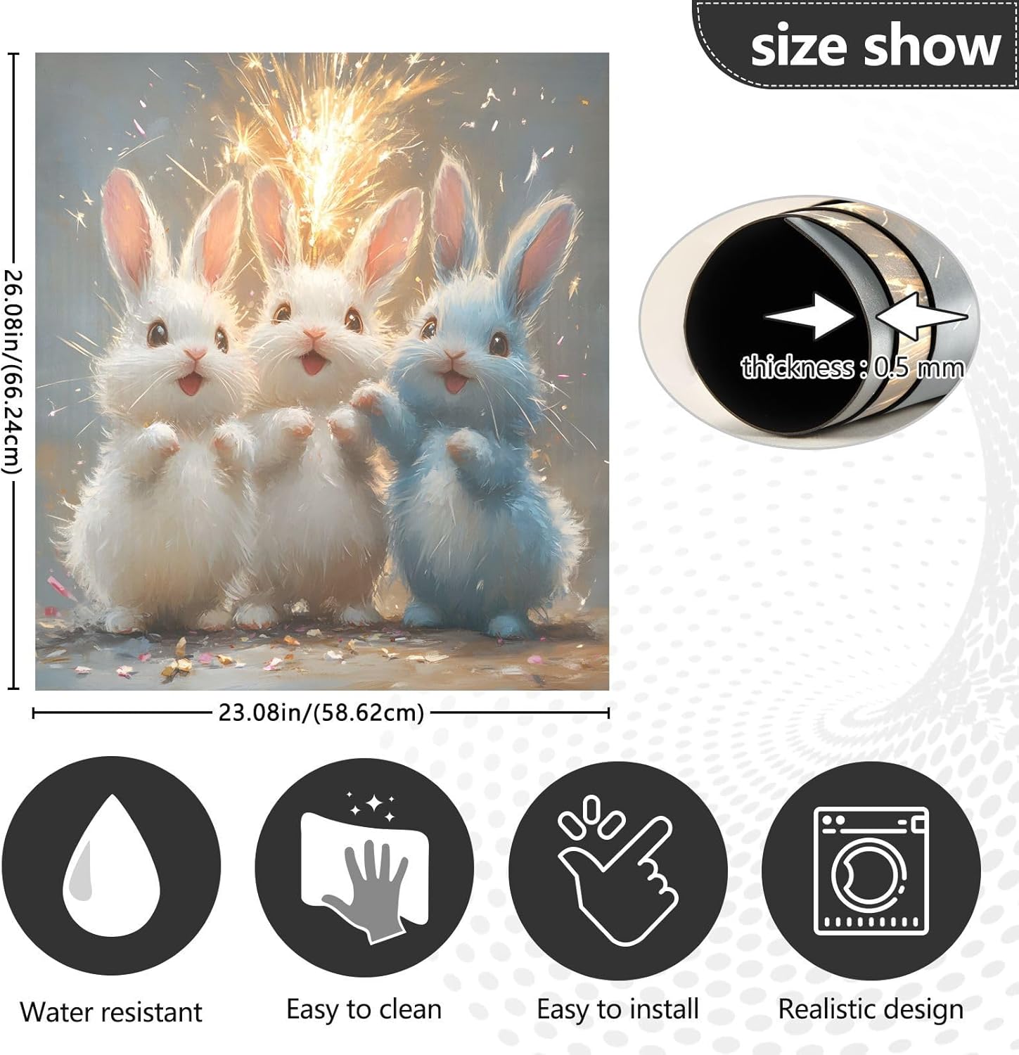 Dishwasher Magnet Cover Large Magnetic Stickers Three Rabbits Front Dishwasher Cover Reusable Decal for Home Kitchen Anti-Scratch Refrigerator Decorative Lid Washing Machine Laundry 23