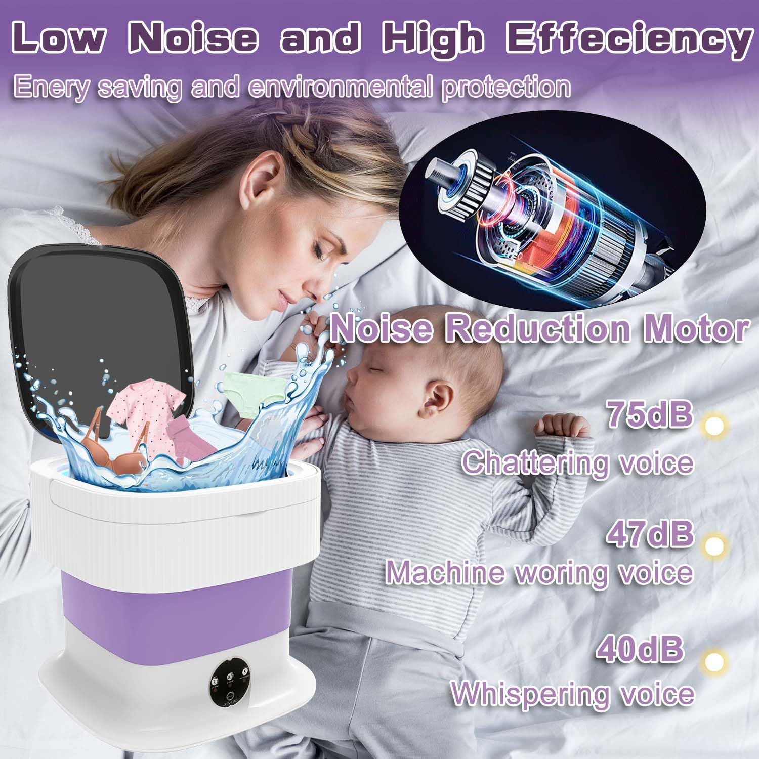 Portable Washing Machine, 16L Mini Washer and Dryer, 60W Foldable Lavadora Portatil with Spin,Small Compact Clothes Laundry for Underwear, Baby Clothes, Socks (Purple)