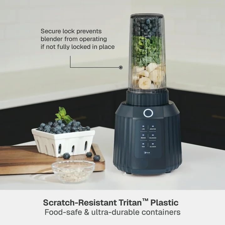 Thymes & Tables Countertop Blender Duo SmartCrush Tech 1100W with 57oz Pitcher & 25oz Cup, Smart Seal Lid, Vortex Blending, Pulse Mode, Dishwasher Safe, Ice Crush, Smoothie Preset (Atlantic Blue)