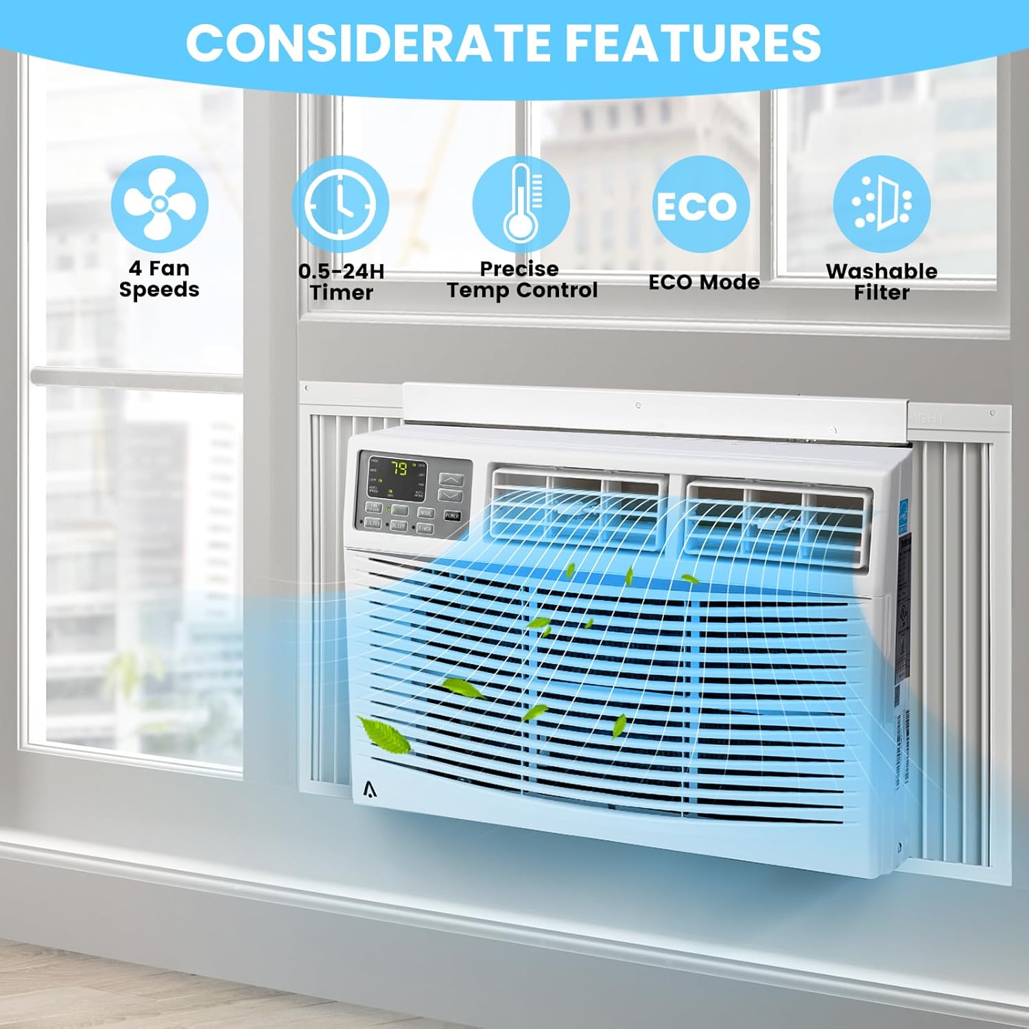 8000 Btu Window Air Conditioner Fast Cooling 350 Sq.ft, Indoor Window Ac Unit With Remote Control, Wi-fi, 115v Window Air Conditioners 8000 Btu For Room With 3 Cool Modes, Fans Speed, Drying