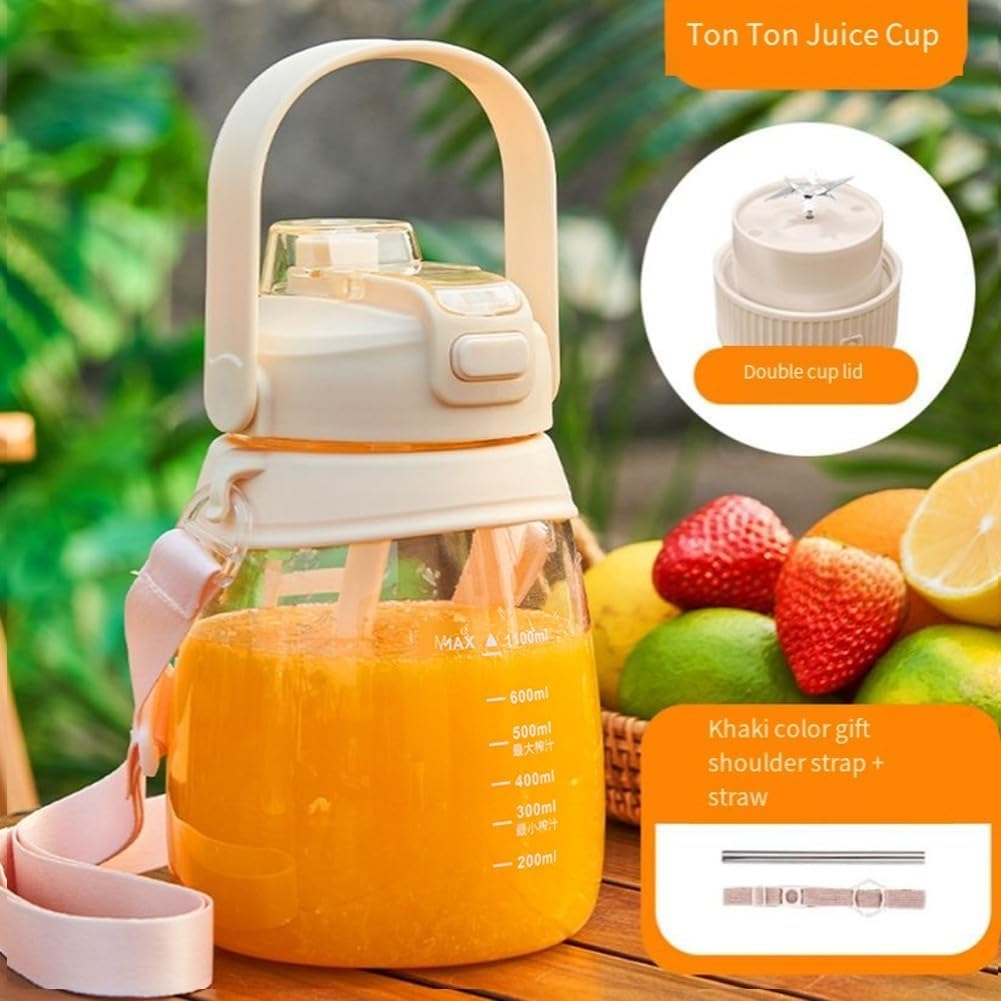 Portable Blender, 34.1oz Cup Electric Mixer 6 Blade Stainless Steel Personal Blender Rechargeable for Shakes Ice Fruits with Leakproof Lid Sip Spout Handle(Cream color)