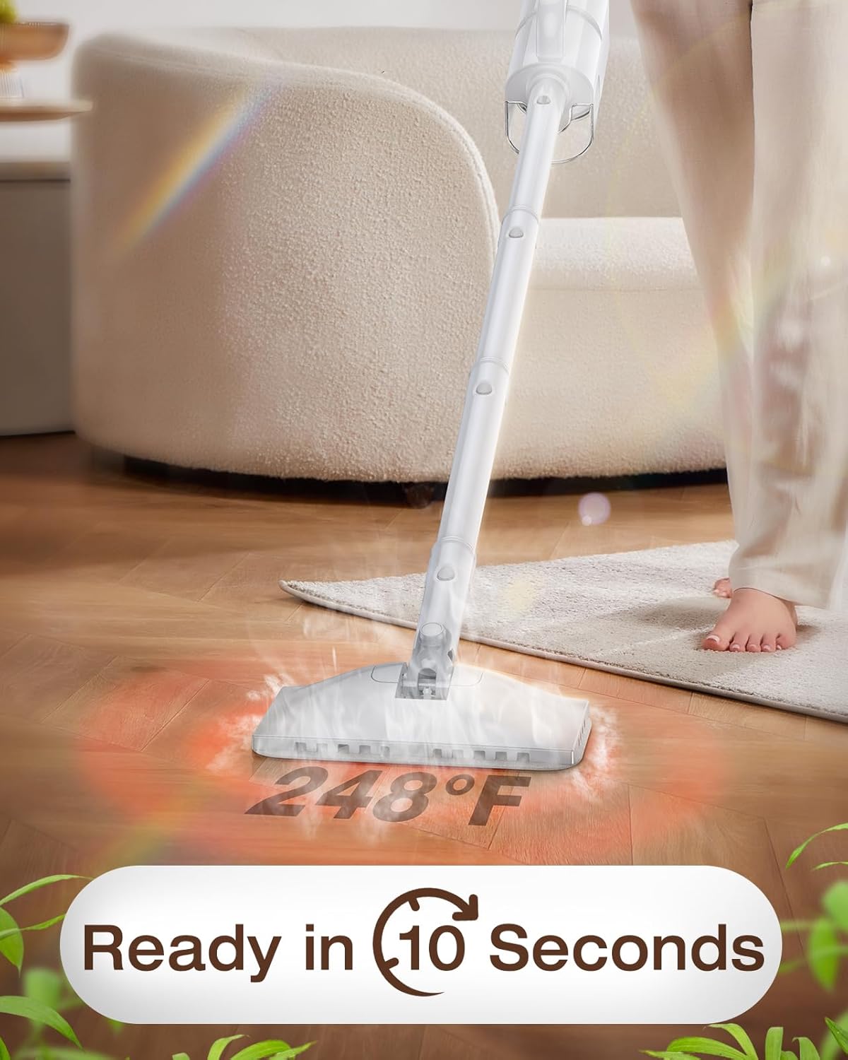 LABIGO 10-in-1 Steam Mop with Detachable Handheld Steamer, 350ml Tank, 10s Heat-Up, 248°F Steam Cleaner, 3-Level Control and Swivel Head for Floors, Carpets, Tiles, BBQ grill and Multi-Surface