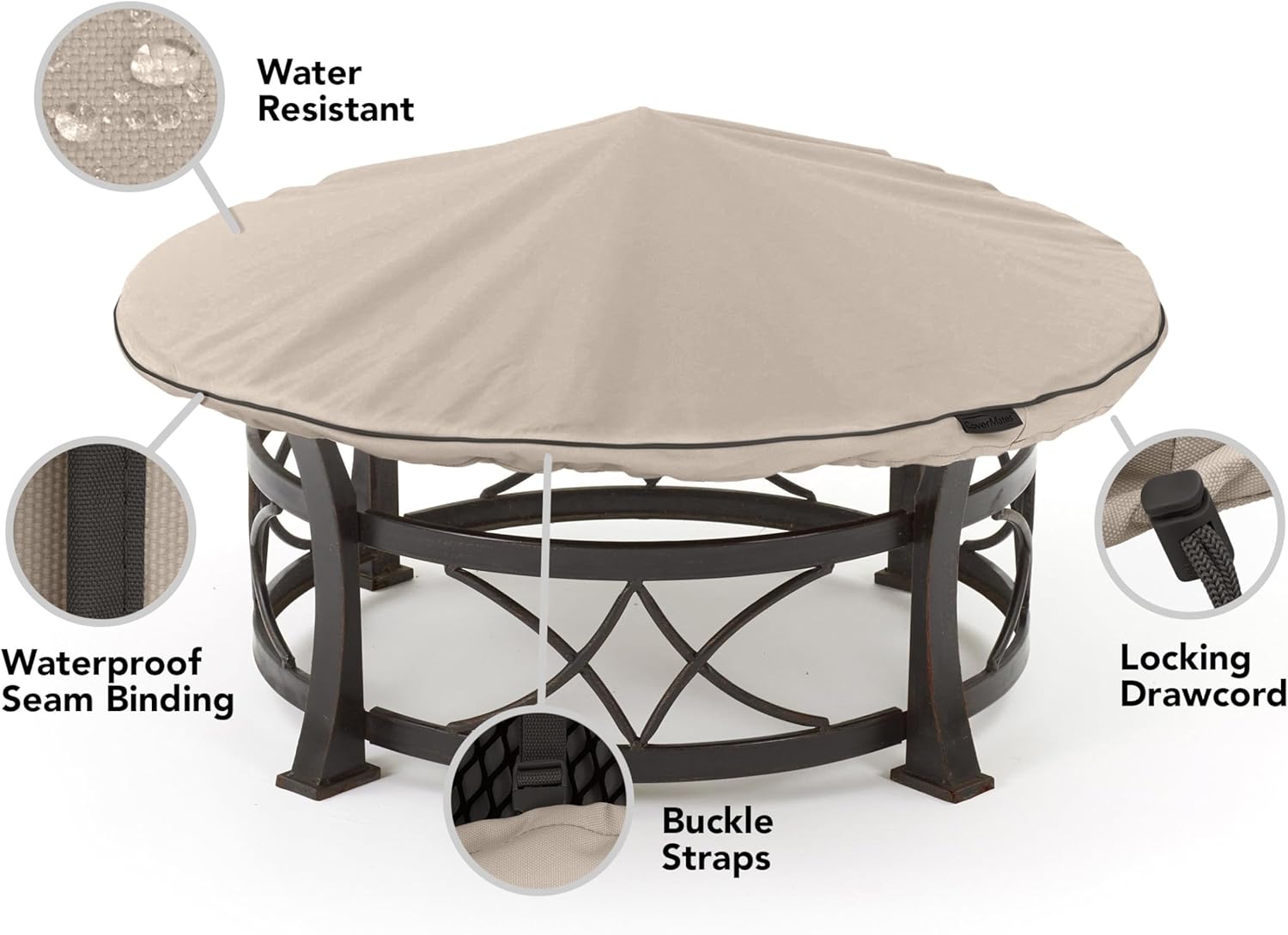 Covermates Round Firepit Top Cover - Premium Polyester, Weather Resistant, Drawcord Hem, Fire Pit Covers, ROUND TOP 54-60 DIAMETER, Clay