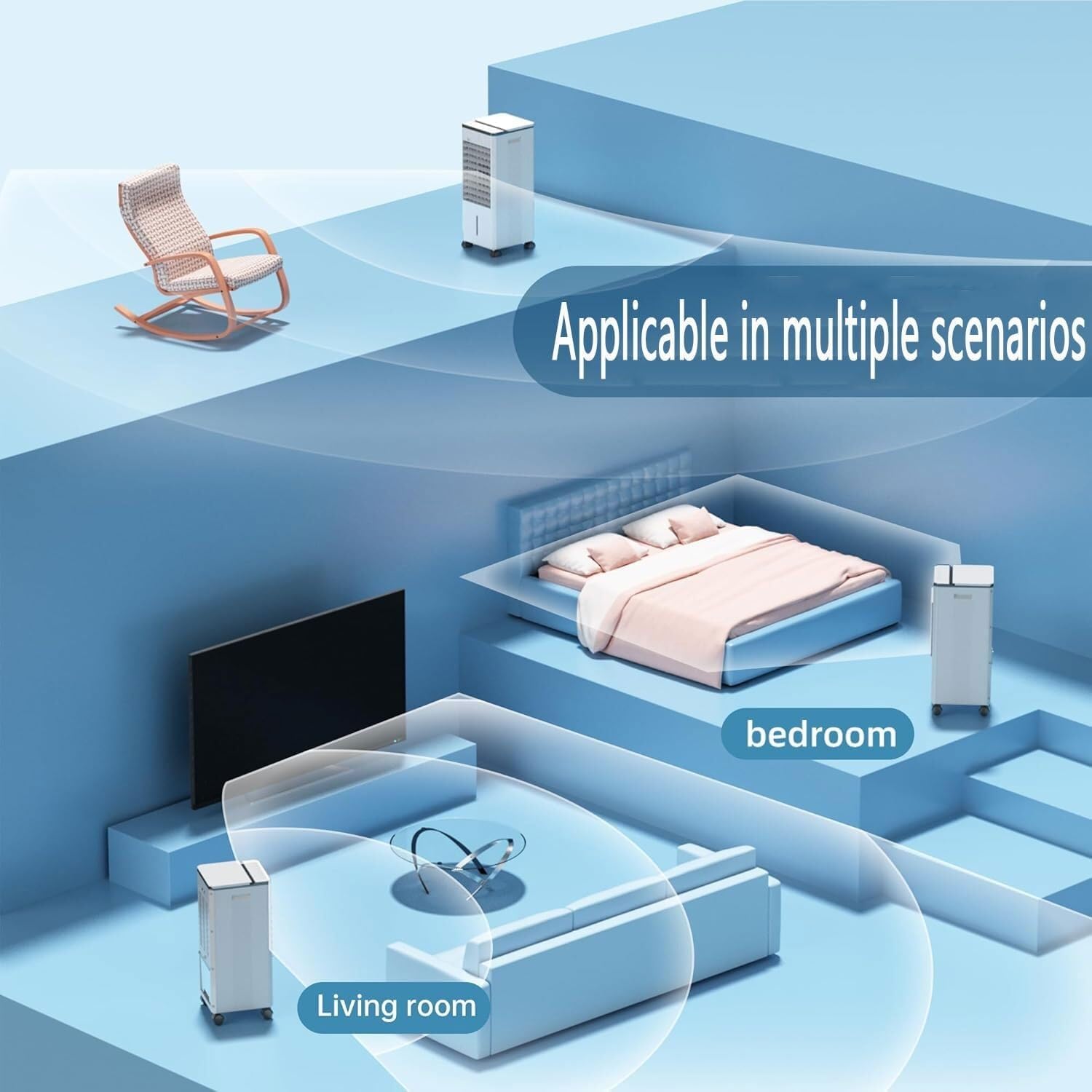 Portable Air Conditioner Evaporative Air Cooler, 3-in-1 Cooling Fan with 90° Oscillation, 12H Timer, 3 Speeds, Windowless AC for Bedroom, Office, Indoor Use