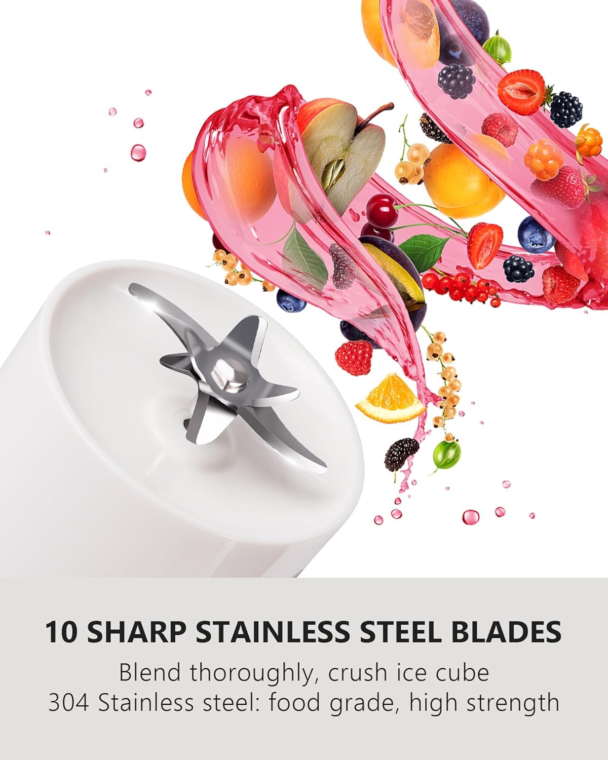 Personal Portable Blender, Smoothies, Milkshakes, and Ice Crusher with USB Rechargeable Travel Blender