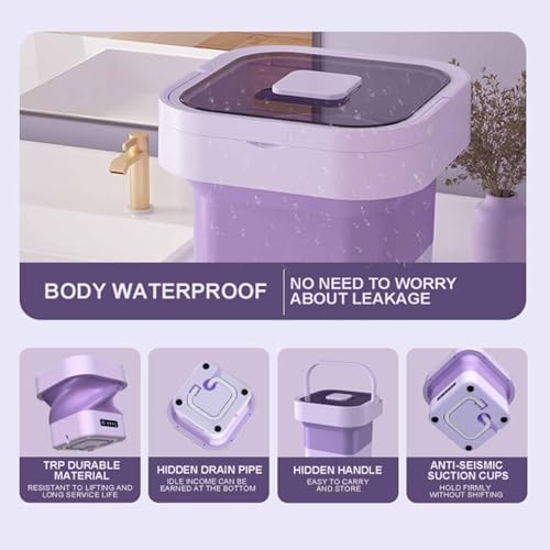 Portable Spin Laundry Basket Machine - Large Capacity, Automatic Drainage, Hidden Handle - Ideal for Underwear, Socks, Baby Clothes - Compact and Folding, Purple