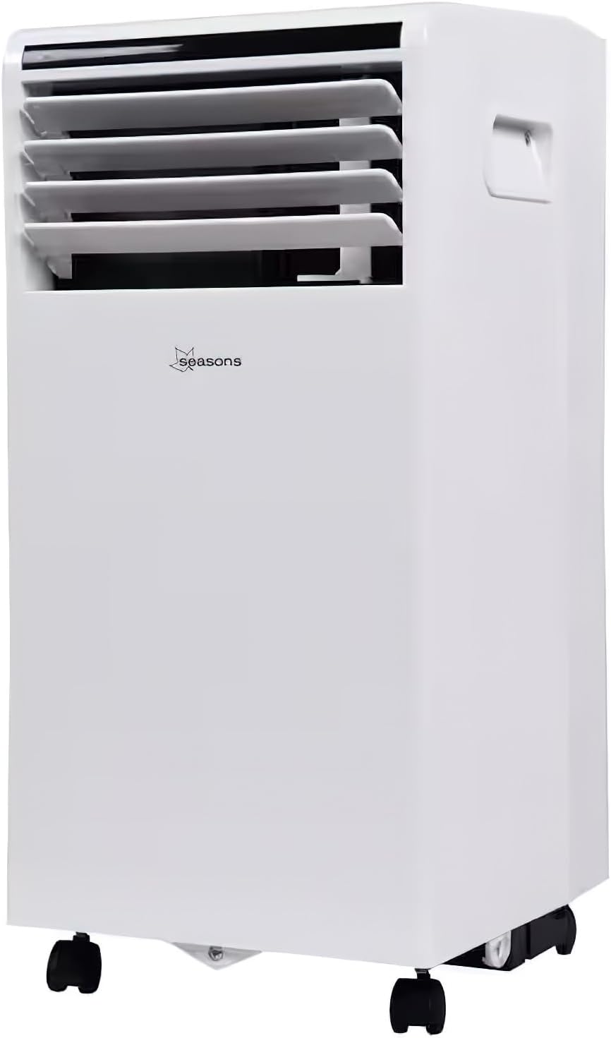 Seasons SM12R1 Portable 10000 BTU Air Conditioner, White; Bucket-less Evaporation System; Auto-restart; Electronic Control Panel with Digital Display; Cool Rooms Measuring 450 to 550 sq.ft; 2 Speeds