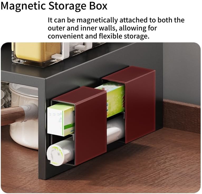 Expandable Microwave Stand with Drawer, 2-Tier Kitchen Countertop Organizer for Microwave Oven, Coffee Station, Pantry Storage(Black)