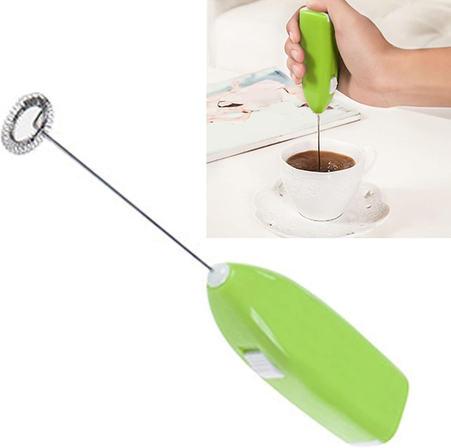 Cordless Electric Hand Blender, Hand Blender, Waterproof, Small Plastic Metal Home use, Suitable for Latte, Cappuccino (Green)