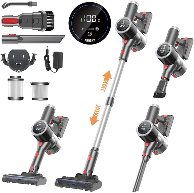 Cordless Vacuum Cleaner for Home, 6-in-1 Stick Vacuum Cordless Rechargeable with LED Display & Green Floor Lights, Lightweight Vacuum Cleaners for Home Pet Hair Hardwood Carpet