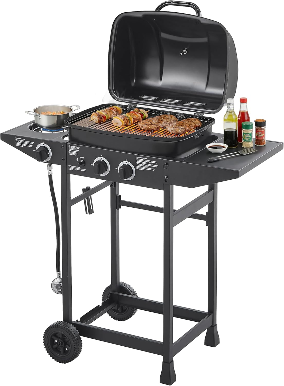 24,000 BTU Outdoor Propane Gas Grill with Side Burner & Enameled Grates – Stainless Steel 2-Burner BBQ for Backyard, Patio, and Balcony Cooking