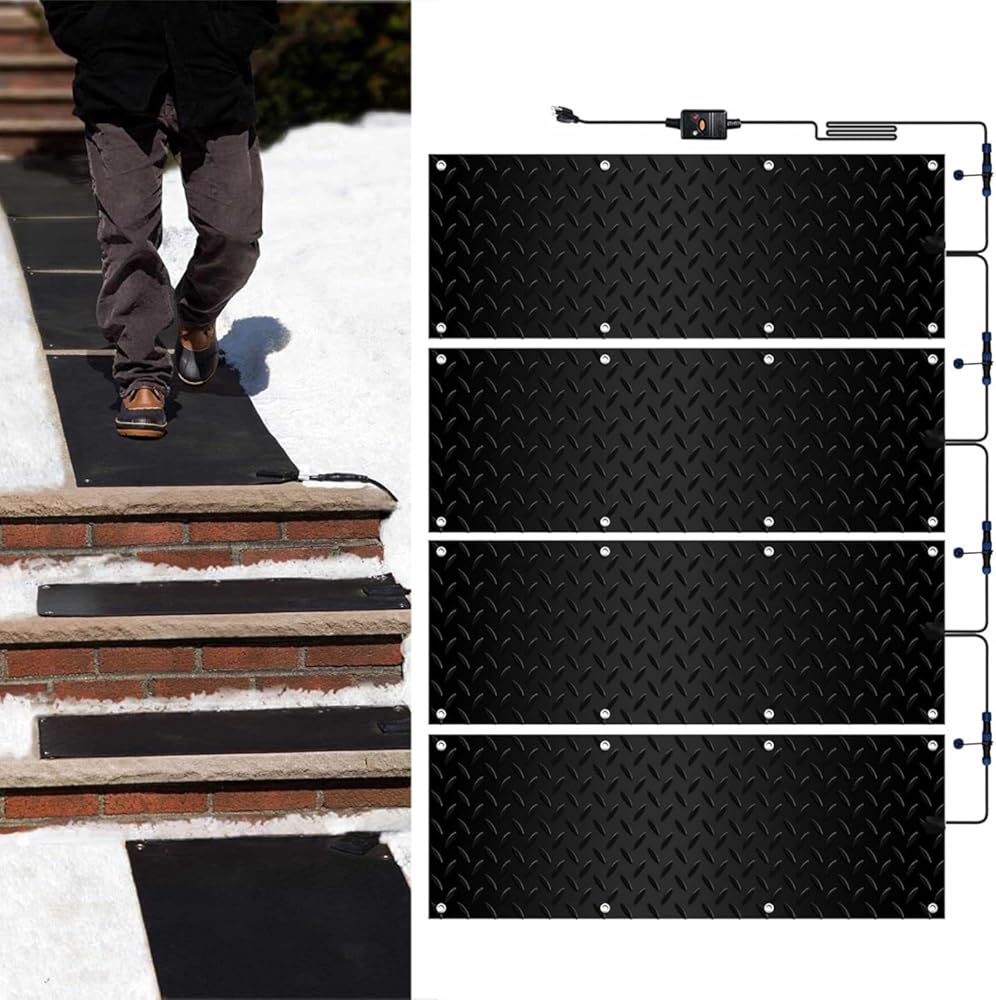 Newest Snow Melting Mats Outdoo,1/2/3/4/5 pcs Heated Snow Melting Mats for Entrances,Doors, Courtyard corridors, Outdoor, Stairs, ramps, entrances, Roofs(4 Pcs-10x30in/(25.4x76.2cm))