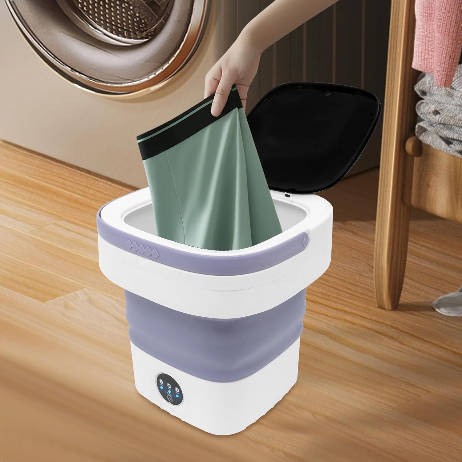 Portable Washing Machine 12l,Mini Washer,Large Capacity Folding,Simulated Handwashing Wheel Design/Blue Light Function For Deep Cleaning Of Underwear & Baby Clothing. (Purple)