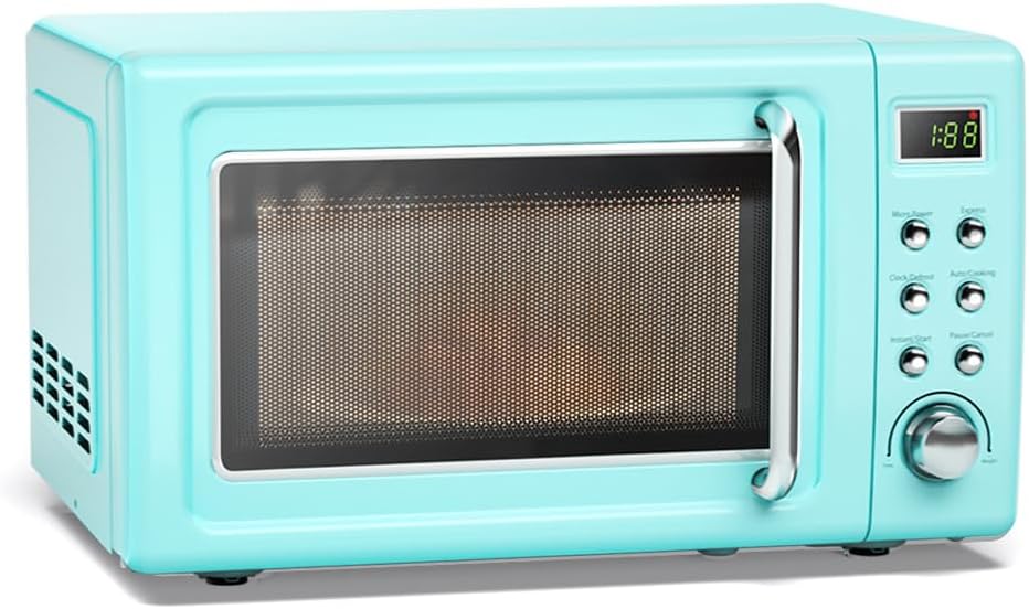 ARLIME Retro Microwave 0.7Cu.ft, 700 Watt Countertop Microwave with 5 Micro Power Defrost & Auto Cooking Function, LED Display, Child Lock, Small Microwave for Kitchen, RV, Dorm (Green)