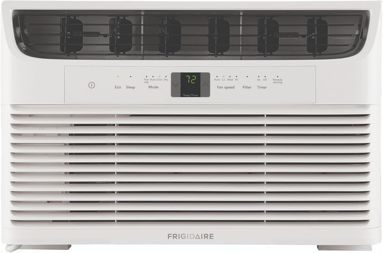Frigidaire 8,000 BTU Window Air Conditioner with Remote Control, Cools Up to 350 Sq. Ft., Quiet Operation, Eco Mode, 3 Fan Speeds, Auto Restart, White