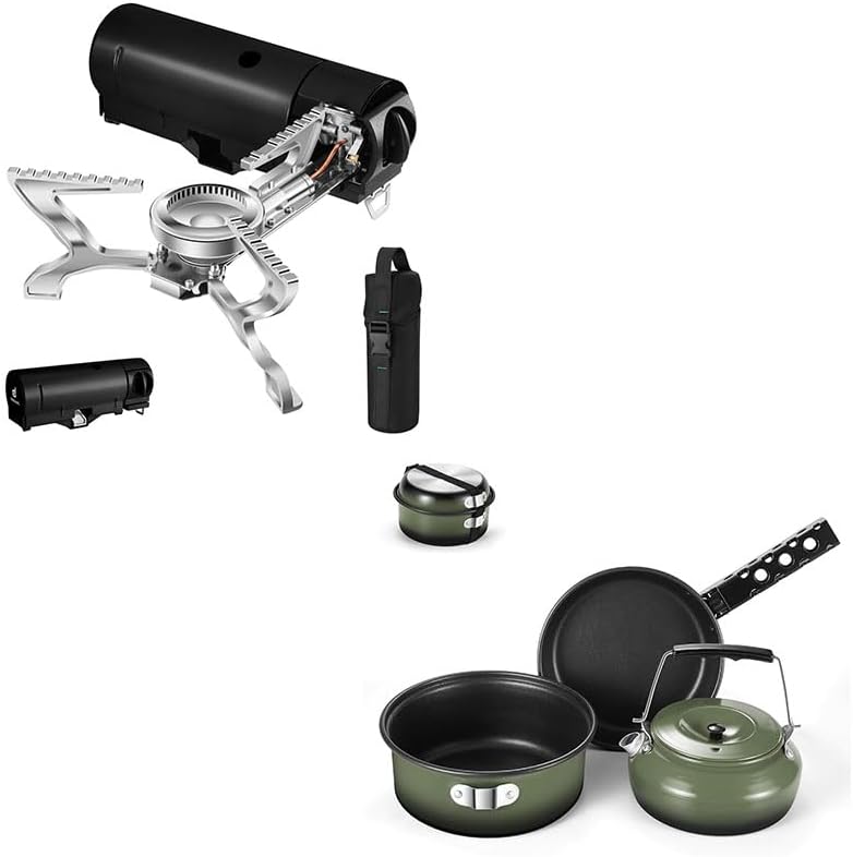 Odoland Bundle - 2 Items Portable Camping Stove and 5pcs Camping Cookware